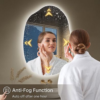 Cloud-Inspired LED Bathroom Mirror: 24x32 Inch, Asymmetrical, Fogless, Dimmable, 3-Color, Horizontal