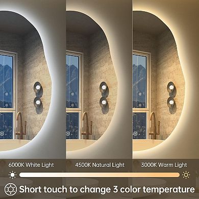 Cloud-Inspired LED Bathroom Mirror: 24x32 Inch, Asymmetrical, Fogless, Dimmable, 3-Color, Horizontal