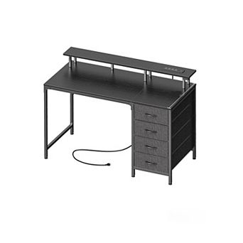 47" Gaming Desk with LED Lights & Power Outlets: 4 Drawers, Monitor Stand, Study, Work, Home, Small