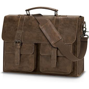 ZUQIETA 15.6" Vintage Waterproof Leather Messenger Bag for Men - Laptop Briefcase for Work & Office