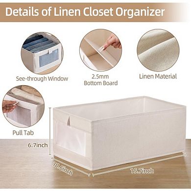 Great Ambitions 4-Pack Foldable Linen Closet Bins with Clear Window for Organizing