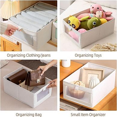 Great Ambitions 4-Pack Foldable Linen Closet Bins with Clear Window for Organizing