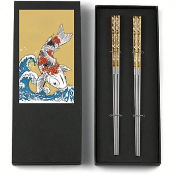 Carp Gold Reusable Chopsticks - 316 Stainless Steel, Non-Slip, Dishwasher Safe, Elegant Design