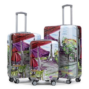 Merax 3 pc Expandable Hardside Luggage Set with Printed Pattern, Waterproof PC Hard Shell