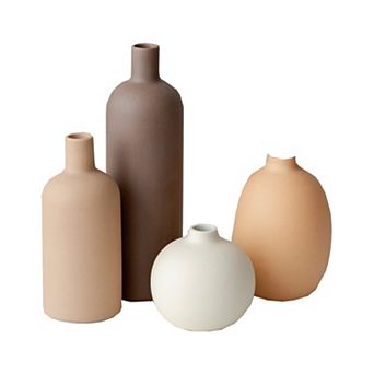 4 pc Modern Neutral Ceramic Vase Set: Decor for Home, Shelves, Tables, Gifts