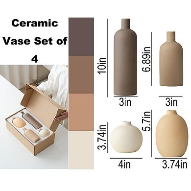 4 Piece Modern Neutral Ceramic Vase Set: Decor for Home, Shelves, Tables, Gifts