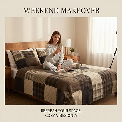 Winter Hills Reversible Quilt Set, Oversized King/Cal King 3pc Plaid & Solid
