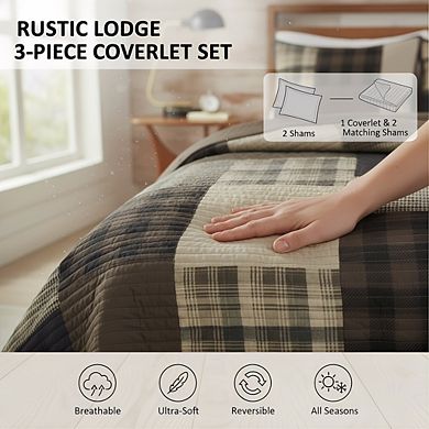 Winter Hills Reversible Quilt Set, Oversized King/Cal King 3pc Plaid & Solid