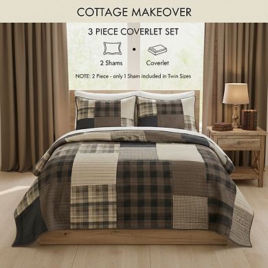 Winter Hills Reversible Quilt Set, Oversized King/Cal King 3pc Plaid & Solid