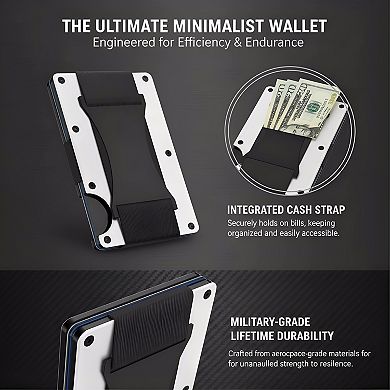 ZUQIETA Slim Minimalist RFID-Protected Card Holder with Integrated Cash Strap - Compact Front