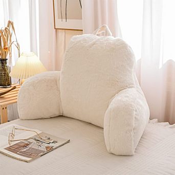 Deluxe Faux Fur Reading Pillow: Adjustable Backrest with Arm Support for Bed, Couch, or Chair