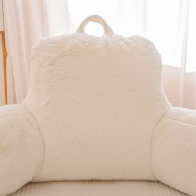 Deluxe Faux Fur Reading Pillow: Adjustable Backrest with Arm Support for Bed, Couch, or Chair