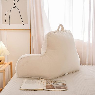 Deluxe Faux Fur Reading Pillow: Adjustable Backrest with Arm Support for Bed, Couch, or Chair