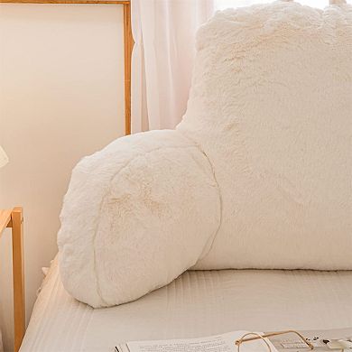Deluxe Faux Fur Reading Pillow: Adjustable Backrest with Arm Support for Bed, Couch, or Chair