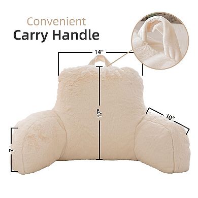 Deluxe Faux Fur Reading Pillow: Adjustable Backrest with Arm Support for Bed, Couch, or Chair
