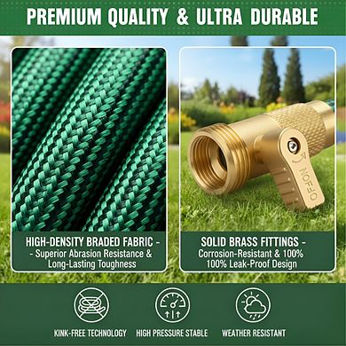25ft Flexible Water Hose, Non-Expandable Leak-Proof Heavy Duty with 3/4" Solid Brass Connectors