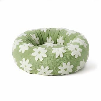 Green Calming Donut Bed 23", Jacquard Shaggy Plush Anti-Slip Modern Pet Decor