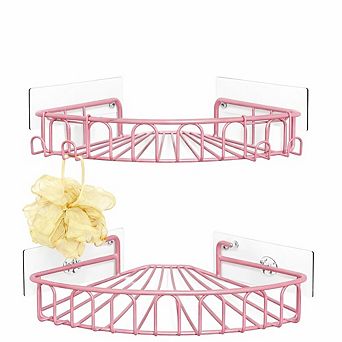Pink Corner Shower Caddy Wall Mounted Adhesive Bathroom Shelf Organizer 2 Pack