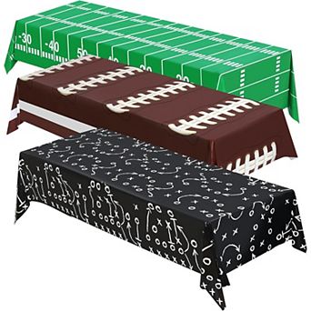 3 pc Football Tablecloth Plastic Table Cloth Cover for Superbowl Party Decorations,108 x 54 in