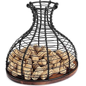 Handmade Wine Cork Holder: Bronze Black Metal with Wood Base - Perfect for Collectors Decor