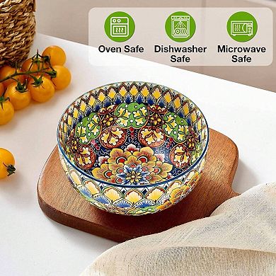 Bohemian Style 6-Piece Cereal Bowls Set, 28oz Capacity, Microwave & Dishwasher Safe
