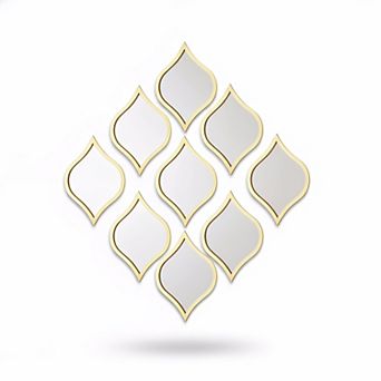 9 Teardrop Mirrors, Gold Frame, Boho Style, 9.8x6.7 in Easy Install, Living Room, Bedroom