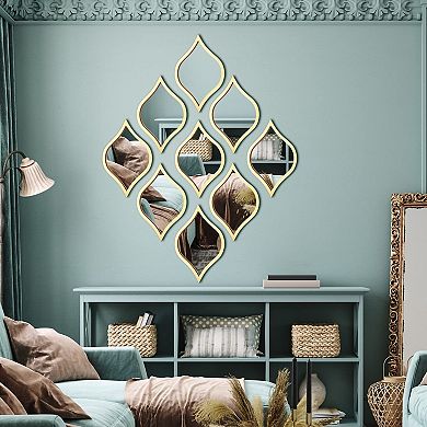 9 Teardrop Mirrors, Gold Frame, Boho Style, 9.8x6.7in, Easy Install, Living Room, Bedroom