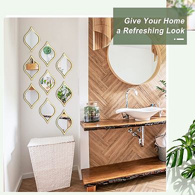 9 Teardrop Mirrors, Gold Frame, Boho Style, 9.8x6.7in, Easy Install, Living Room, Bedroom
