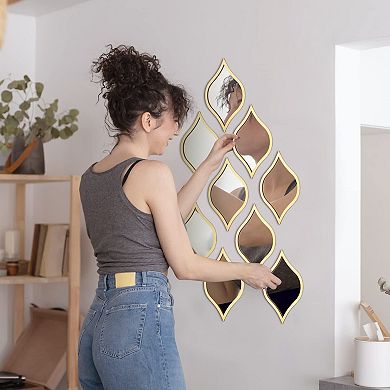 9 Teardrop Mirrors, Gold Frame, Boho Style, 9.8x6.7in, Easy Install, Living Room, Bedroom