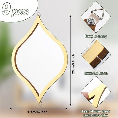 9 Teardrop Mirrors, Gold Frame, Boho Style, 9.8x6.7in, Easy Install, Living Room, Bedroom