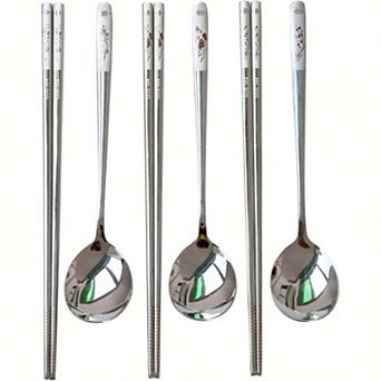 Stainless Steel Chopsticks and Spoon Set, 3 Different Patterns, 33 pc