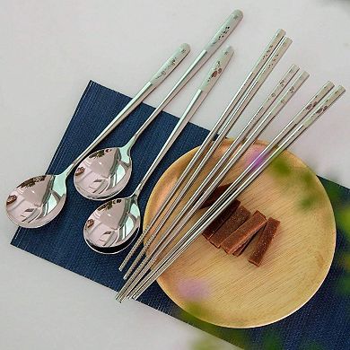 Stainless Steel Chopsticks and Spoon Set, 3 Different Patterns, 33 Pieces