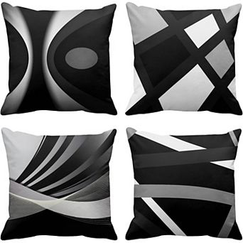 4 Black Throw Pillow Covers Modern Abstract Grey Stripes Gray White Acrylic 18x18 Inches