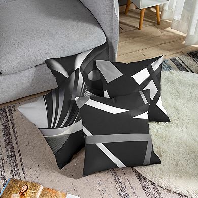 4 Black Throw Pillow Covers Modern Abstract Grey Stripes Gray White Acrylic 18x18 Inches