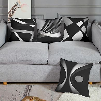 4 Black Throw Pillow Covers Modern Abstract Grey Stripes Gray White Acrylic 18x18 Inches