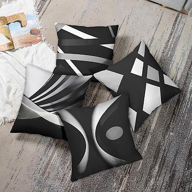 4 Black Throw Pillow Covers Modern Abstract Grey Stripes Gray White Acrylic 18x18 Inches