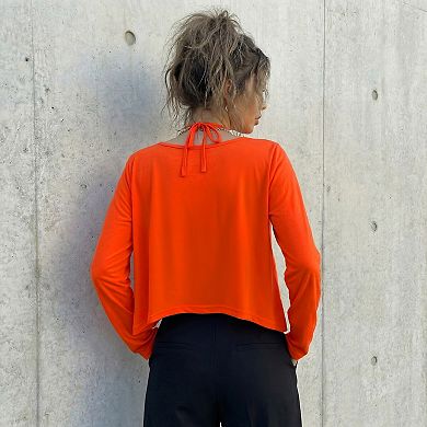 Jess by Meiko Women's Irregular Hem Halter Long Sleeve Top