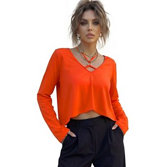 Jess by Meiko Women's Irregular Hem Halter Long Sleeve Top