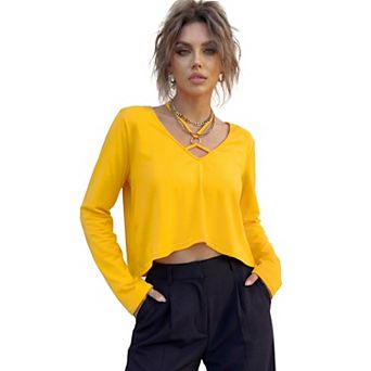 Jess by Meiko Women's Irregular Hem Halter Long Sleeve Top
