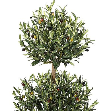 2pcs Spherical Artificial Olive Tree in White Pot with Olives, Water Resistant for Indoor/Outdoor