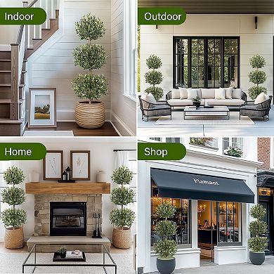2pcs Spherical Artificial Olive Tree in White Pot with Olives, Water Resistant for Indoor/Outdoor