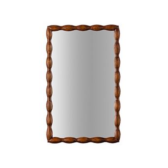 Gikpal 36 in Mid-Century Modern Swirl Solid Wood Wall Mirror with Distressed Brown Finish