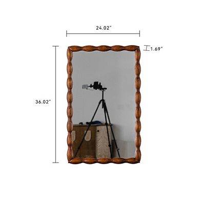 Gikpal 36-in. Mid-Century Modern Swirl Solid Wood Wall Mirror with Distressed Brown Finish