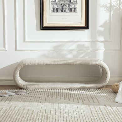 Gikpal 52-in. Wheat Chenille Upholstered Bench with Modern Iron Frame
