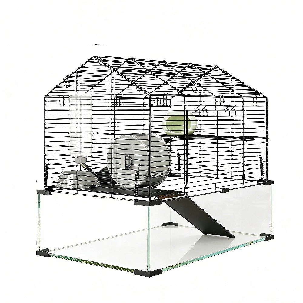 3-Tier Metal Hamster Cage with Glass Panels & 4 Accessories, Small ...