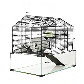 3 tier Metal Hamster Cage with Glass Panels & 4 Accessories, Small Animal Habitat