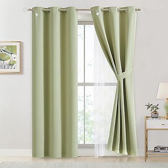 Double-Layer Blackout Curtains with Sheer Overlay for Bedroom and Living Room