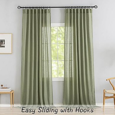 Sage Green Linen Curtains Light Filtering, Easy Sliding Panels