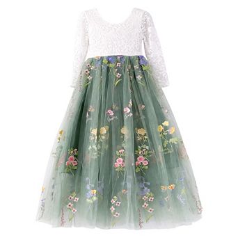 Toddler Girls Long Sleeve Lace Floral Flower Girl Dress