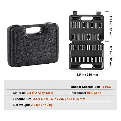 14-Piece Impact Socket Set Metric 7mm-20mm with Metal Toolbox